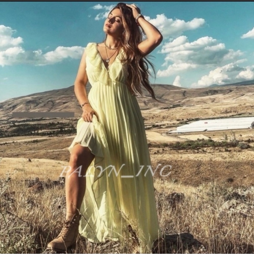 ZARA Elegant Pleated Yellow Maxi Dress